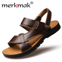 Merkmak 2017 New Summer Men Beach Sandals Genuine Leather Casual Shoes Vacation Slippers Mens Comfort Soft Flat Sandal Shoes