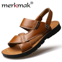 Merkmak 2017 New Summer Men Beach Sandals Genuine Leather Casual Shoes Vacation Slippers Mens Comfort Soft Flat Sandal Shoes