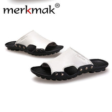 Merkmak 2017 Men's Slippers Shoes Summer Beach Sandals Genuine Leather Casual Luxury Brand Flip Flops Breathable Shoes for Men
