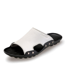 Merkmak 2017 Men's Slippers Shoes Summer Beach Sandals Genuine Leather Casual Luxury Brand Flip Flops Breathable Shoes for Men